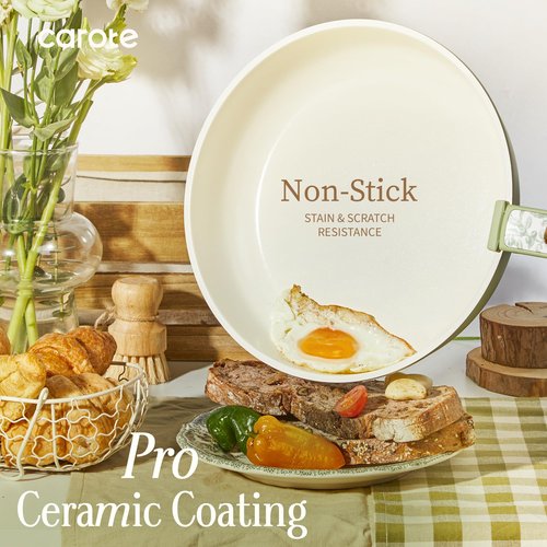CAROTE 25-Piece Ceramic Cookware Set, Nonstick Pots and Pans Set with Detachable Handle, Non-Toxic Kitchen Cooking Set, Dishwasher & Oven Safe, Induction Compatible, PFAS Free, Green