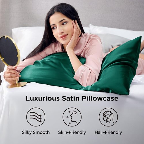 Bedsure King Size Satin Pillowcase Set - Dark Green Silk-Like Pillow Cases for Hair & Skin, 20x36 Inches, 2-Pack