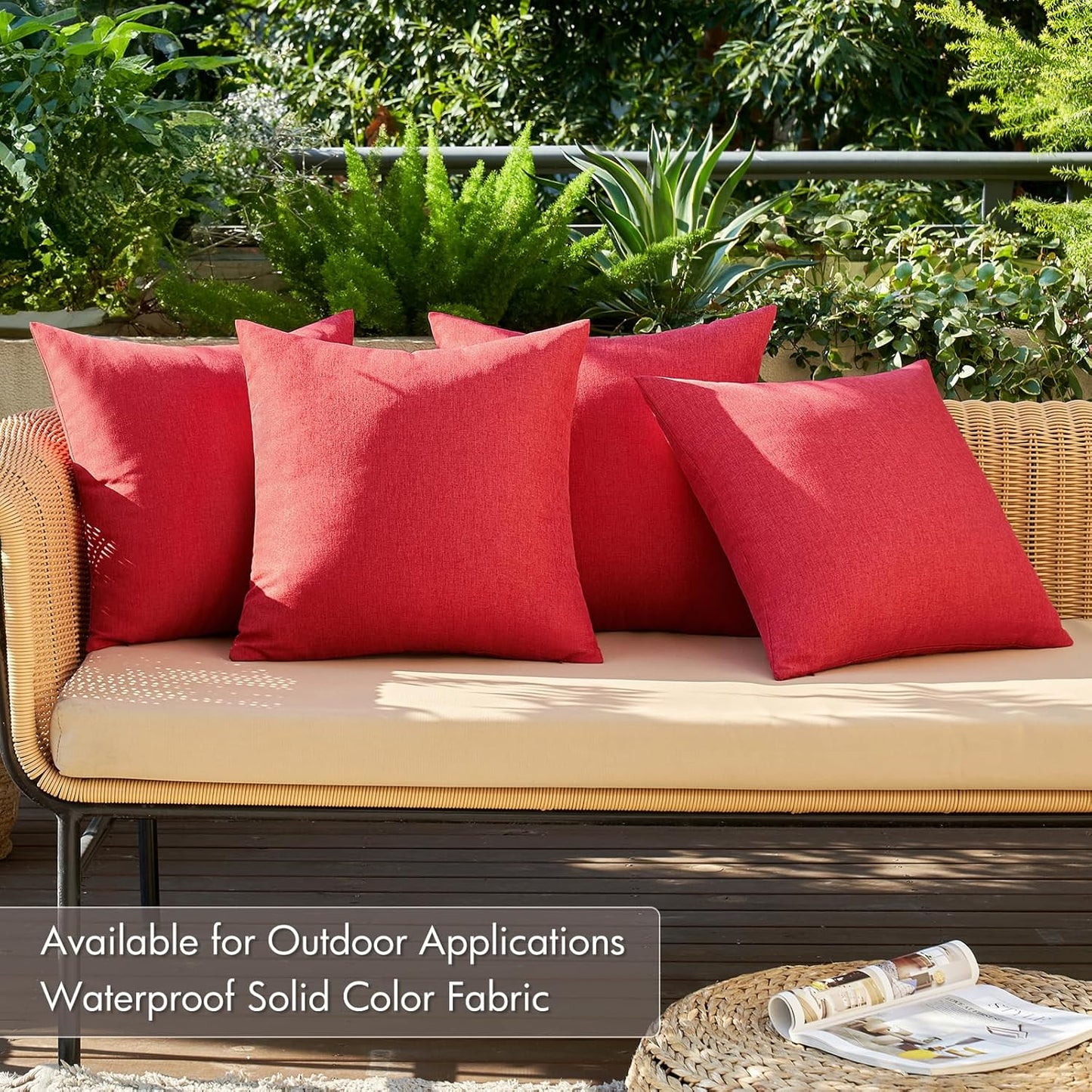 MIULEE Waterproof Decorative Throw Pillow Covers - Pack of 4 Farmhouse Cushion Cases | 18x18 Inch Red for Outdoor & Indoor Use