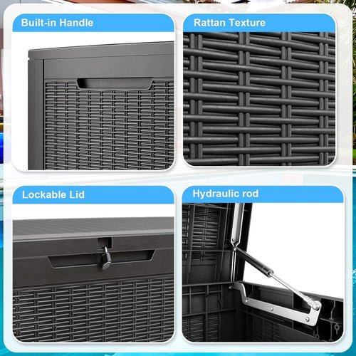 120 Gallon Waterproof Outdoor Storage Box - Lockable Resin Deck Container for Patio Furniture & Tools | Black