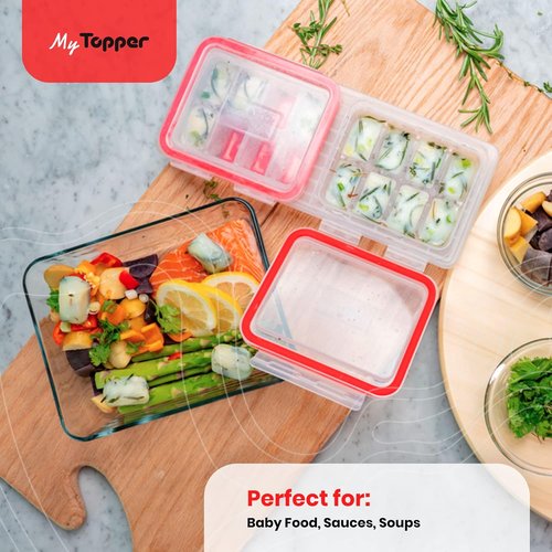 IceTopper Plus Ice Cube Tray - Easy Release Molds with 2 Lids, Stackable, 16 Cubes, BPA Free & Dishwasher Safe