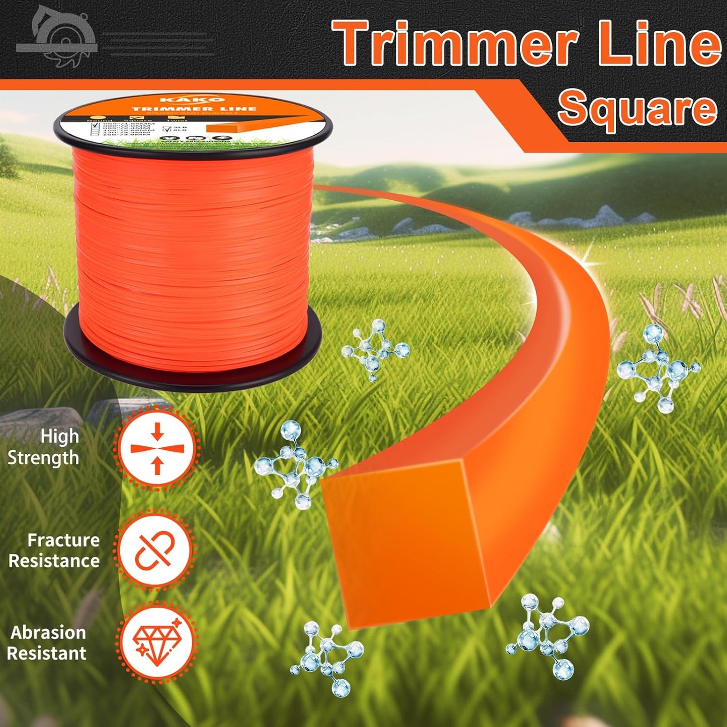 KAKO 080 Trimmer Line - Durable Square Weed Wacker String | 2000 Ft, 5 Lb, Fits Most Trimmers