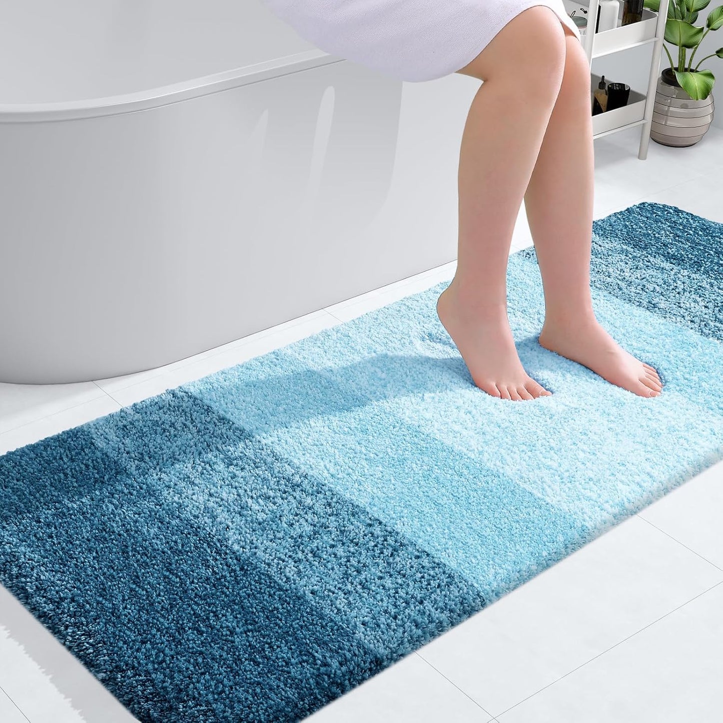 OLANLY Large Bathroom Rugs - Extra Soft Microfiber Mat 54x24 | Quick Dry, Washable, Rubber Backing, Peacock Blue