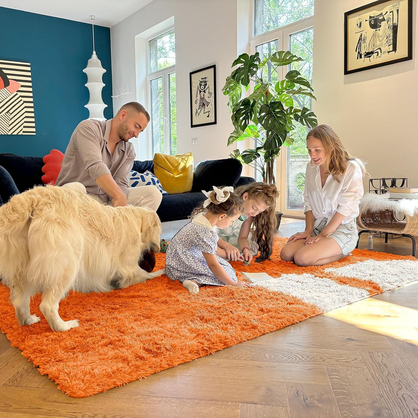 OLANLY Large 5x7 Machine Washable Area Rug - Soft Fluffy Shaggy Carpet for Living Room & Bedroom | Orange