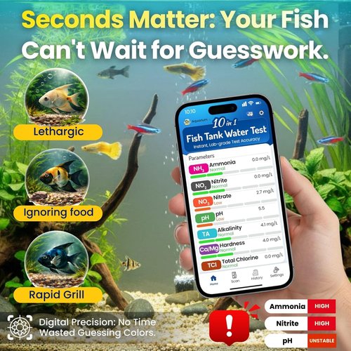 DROPLYTIX Digital Aquarium Water Test Kit, App-Enabled 10-in-1 Freshwater & Saltwater Aquarium Test Strips for Fish Tanks, Shrimp, Reef Test Strips, pH, Ammonia, Nitrate, Nitrite, GH, KH, Chlorine
