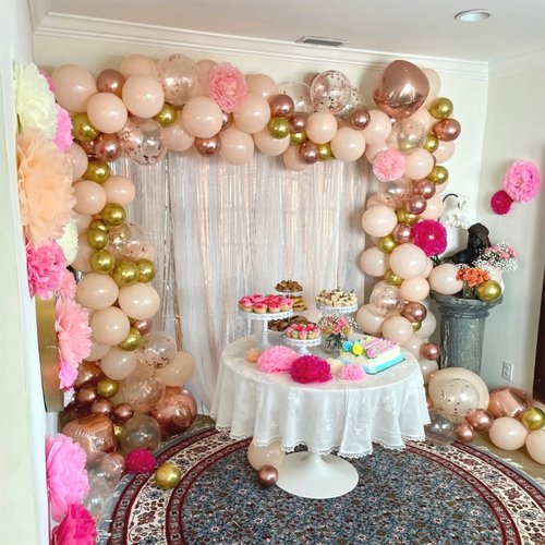 Blush Rose Gold Balloon Garland Arch Kit, 119 Pieces Peach Pink Gold Pastel Orange Metallic Rose Gold Confetti Balloon Garland Kit for Girls Women Birthday Wedding Baby Bridal Shower Party Decorations