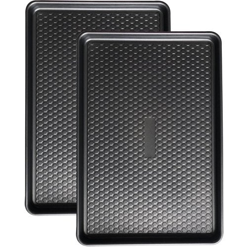 JOHO BAKING Large Baking Sheet Set (2 Pack) - Half Sheet Pan 17.7x12.2 Inch, 0.8mm Heavy Duty Carbon Steel, Nonstick & Warp Resistant Cookie Sheet for Baking, Roasting, Textured Pattern, Dark Grey