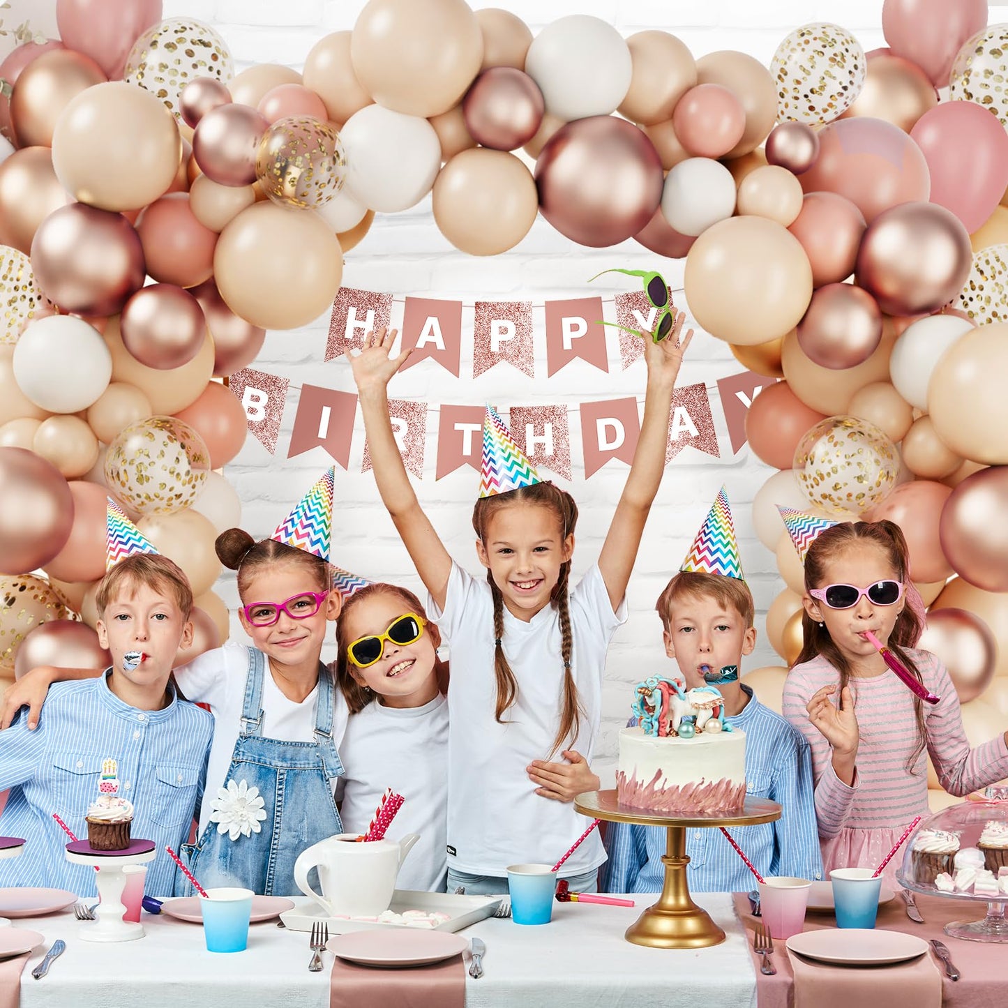 RUBFAC 130pcs Blush Pink Balloon Garland Arch Kit, Dusty Pink Peach Rose Gold White Balloon Garland Kit for Party Birthday Girl Baby Shower Boho Party Decorations