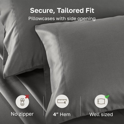 California Design Den King Pillow Cases - Soft & Silky 500 Thread Count 100% Cotton Sateen | Dark Gray, Set of 2