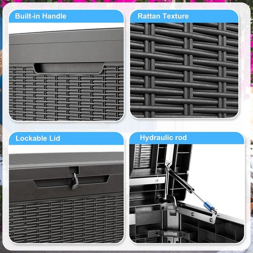 320 Gallon Waterproof Outdoor Storage Box - Lockable Resin Deck Container for Patio Furniture & Tools | Black