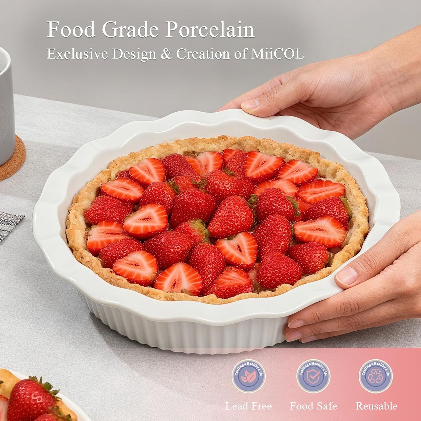 Miicol White Ceramic Pie Pan - 9 Inch Round Baking Dish with Ripple Edge | 50 oz Capacity for Quiche & Pies