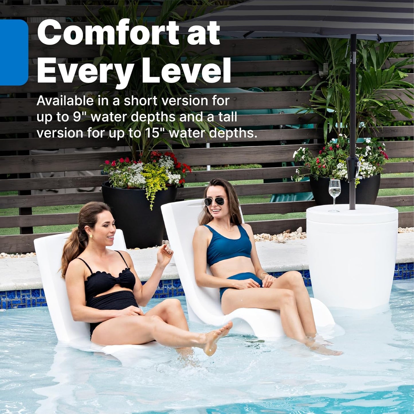 Step2 Vero Pool Chair - Waterproof, Fade-Resistant Patio Furniture for Sun Shelf | White, 9-Inch Water Depth