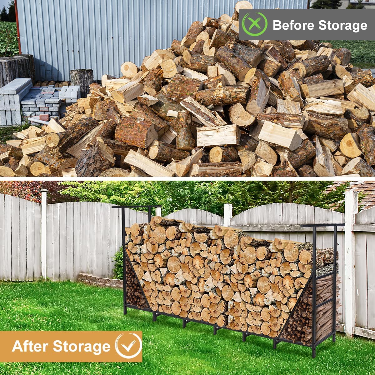 Vailge 8FT Firewood Rack - Heavy Duty Steel Holder with Waterproof Carrier Bag for Outdoor Use