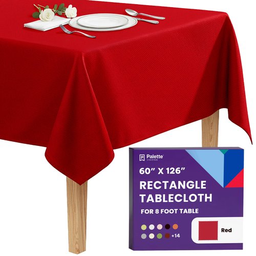 Gee Di Moda Rectangle Tablecloth - 60 x 126 Inch Red Table Cloth for 8 Foot Rectangle Tables - Heavy Duty Washable Fabric - for Holiday Party, Dinner, Weddings, Baby Shower & Events