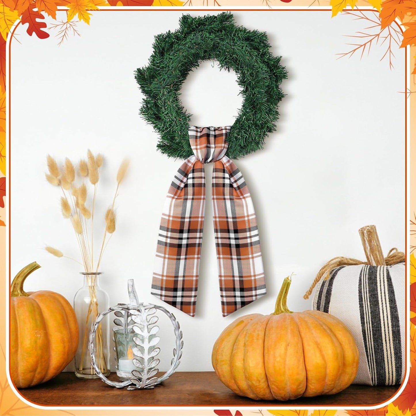 VitalCozy Wreath Sash Set - 2 Pcs Garland Ribbon for Indoor/Outdoor Decor | 4.5" W x 56" L, Plaid Design