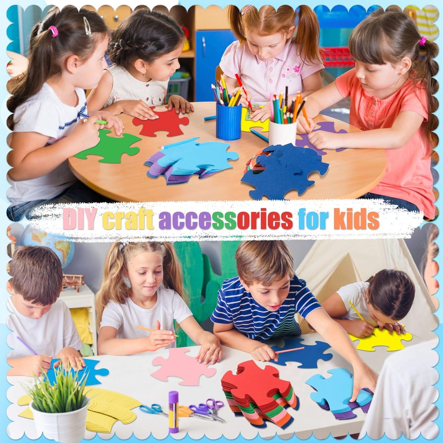 MixTeach 200 Pcs Puzzle Pieces | 4 Inch Die Cut Paper Accents for Classroom & Party Decorations