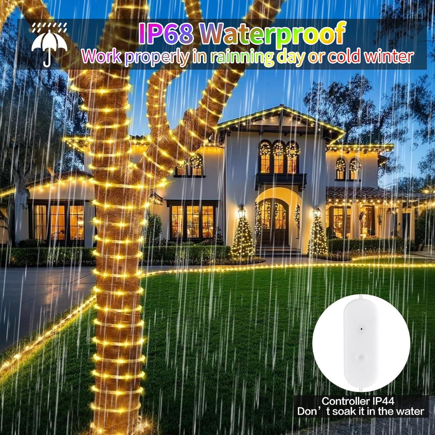 Skiennix 66ft LED Rope Lights - Waterproof Outdoor String Lights with Remote & APP Control | 16 Million Colors, Music Sync