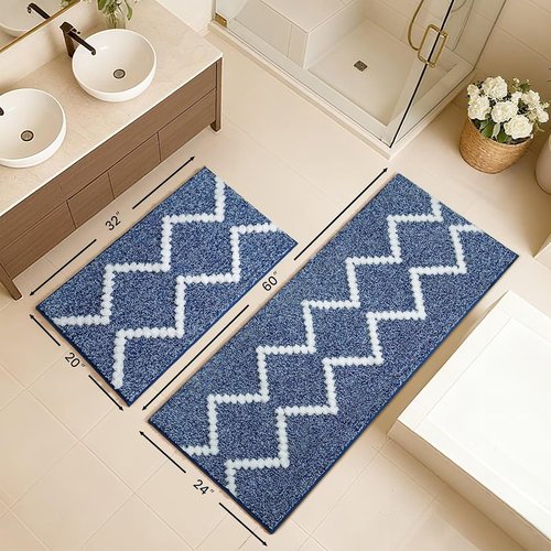 DEXDE Bathroom Rugs - Extra Soft Microfiber Runner | Non-Slip, Quick Dry, 60x24 Inches, Blue