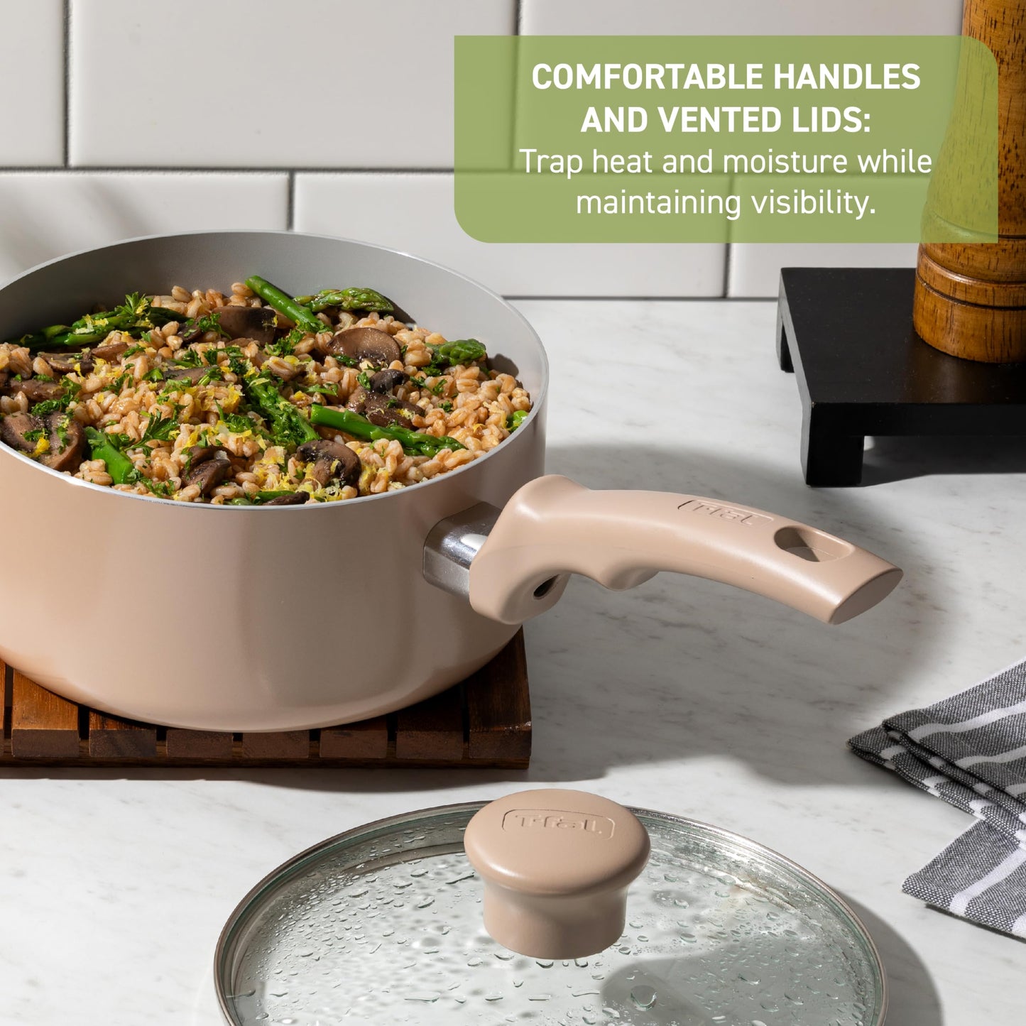 T-Fal Refresh Ceramic Nonstick Frying Pan 12 Inch Skillet, Oven Safe to 350°F, Stay-Cool Handle, Mint Green