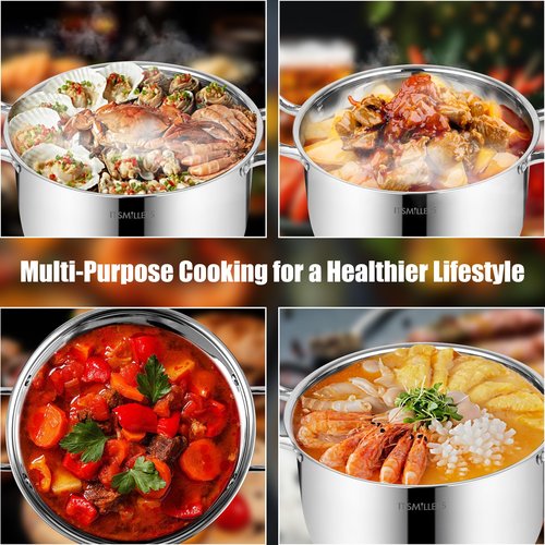 ItsMillers Stainless Steel Stock Pot - 8 Quart, Soup Pot Induction Compatible, Cooking Pot with Riveted Handle, Oven & Dishwasher Safe