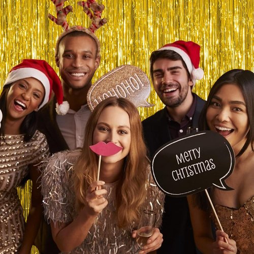 Foil Curtain Backdrop - 10 Pack Gold Metallic Tinsel Fringe for Photo Booths & Parties