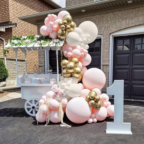 Dusty Pink Beige Gold Boho Balloon Garland Arch Kit, Neutral Blush Nude Tan Champagne Gold Double Stuffed Balloon Arch Kit for Women Birthday Wedding Baby Bridal Shower Engagement Party Decorations