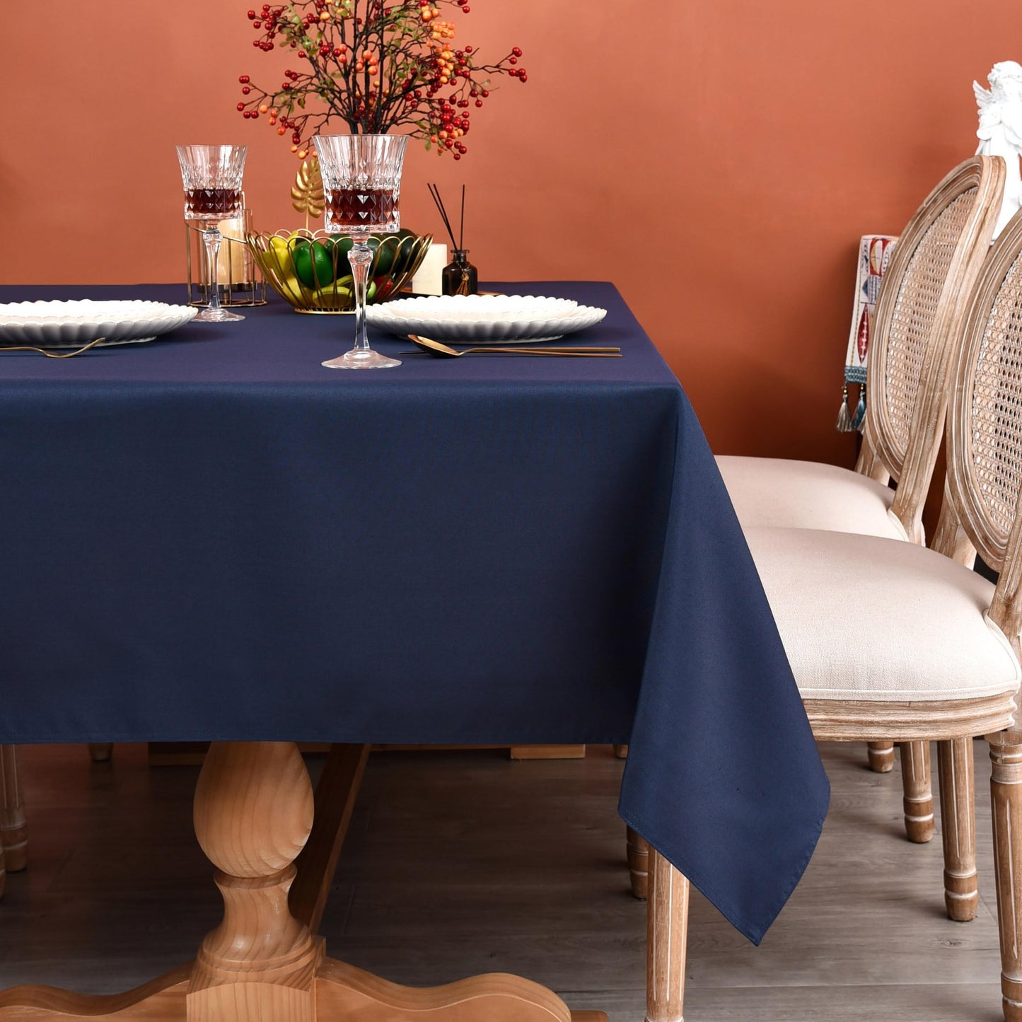 MEANMOY Navy Blue 210 GSM Water & Stain Resistant Rectangle Tablecloth for 3 Foot Table - Solid 52 x 70 Inch Rectangular Table Cloth Wrinkle Free Washable Polyester Fabric for Wedding, Party, Banquet