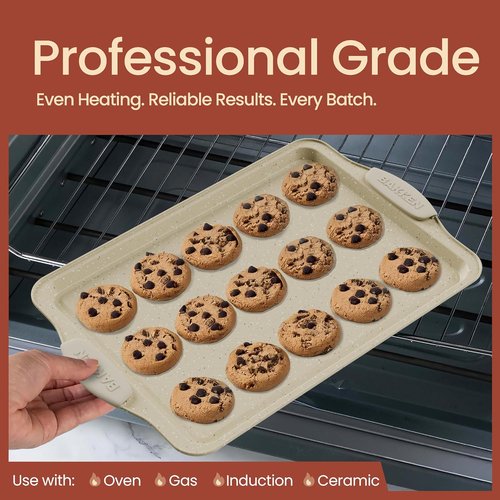 BAKKENMASTER Nonstick Baking Pan Set - 6-Piece Professional Grade Carbon Steel with Marble Coating & Silicone Handles
