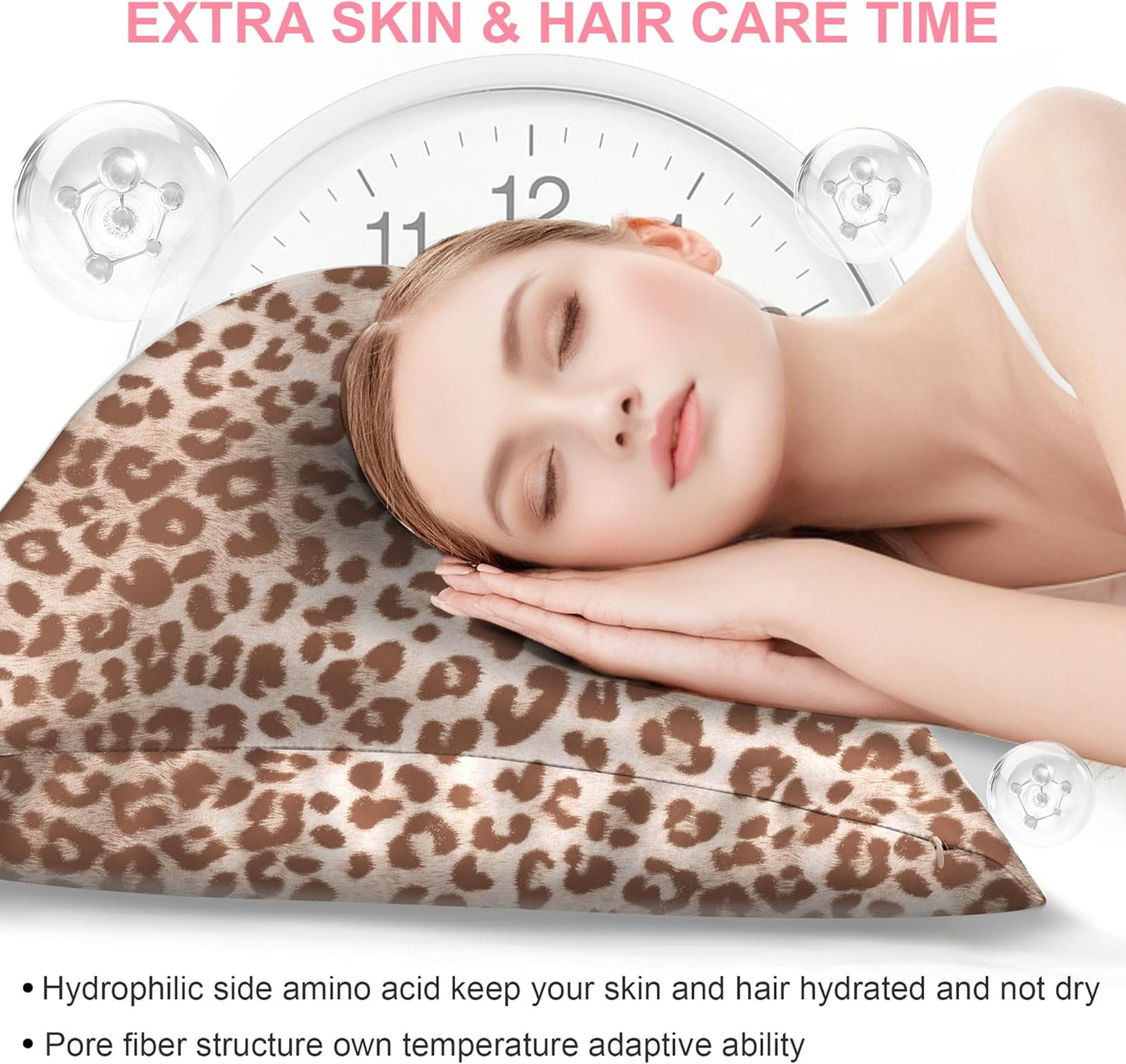 Skiennix Silk Pillowcases - 2 Pack Queen Size | Mulberry Silk for Hair & Skin - Soft, Breathable Leopard Beige