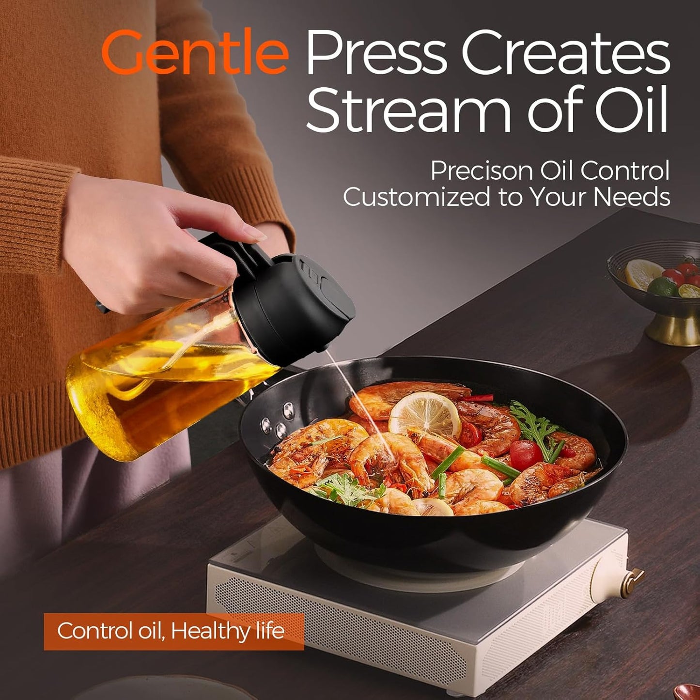 YARRAMATE Glass Olive Oil Sprayer - 16oz Food Grade Spray Bottle with Portion Control | Black