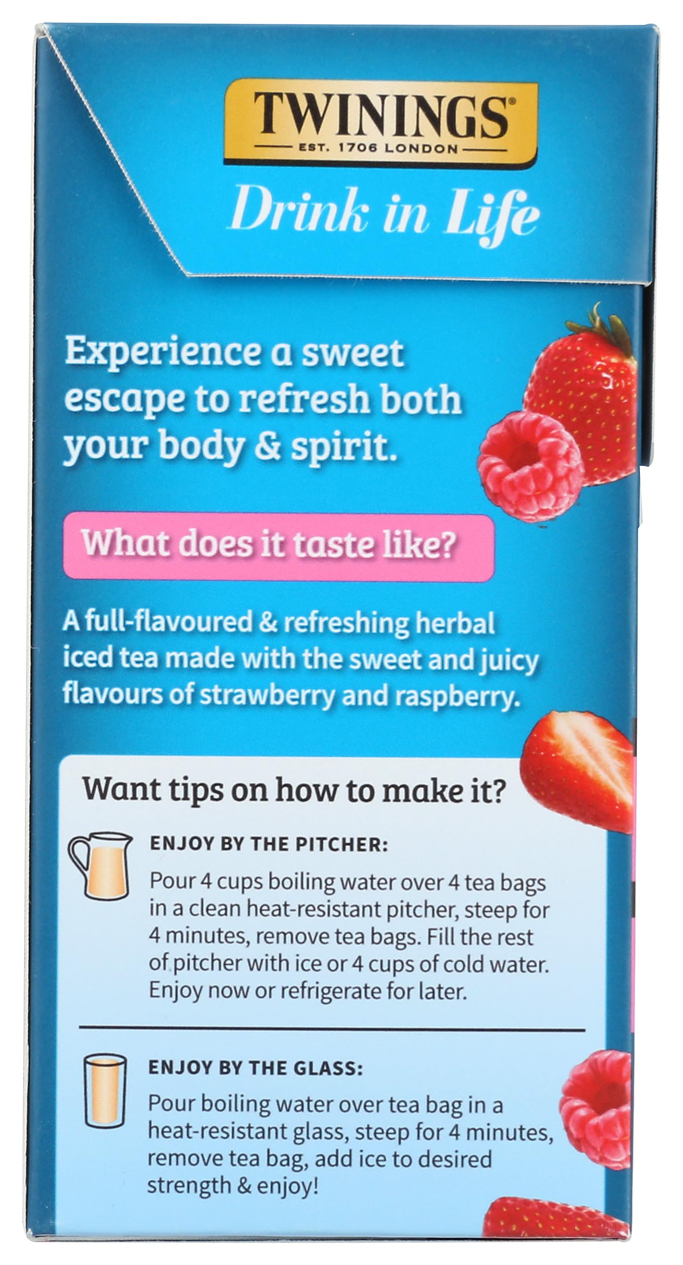 Twinings, Tea Iced Herbal Strawberry Raspberry, 72 Count