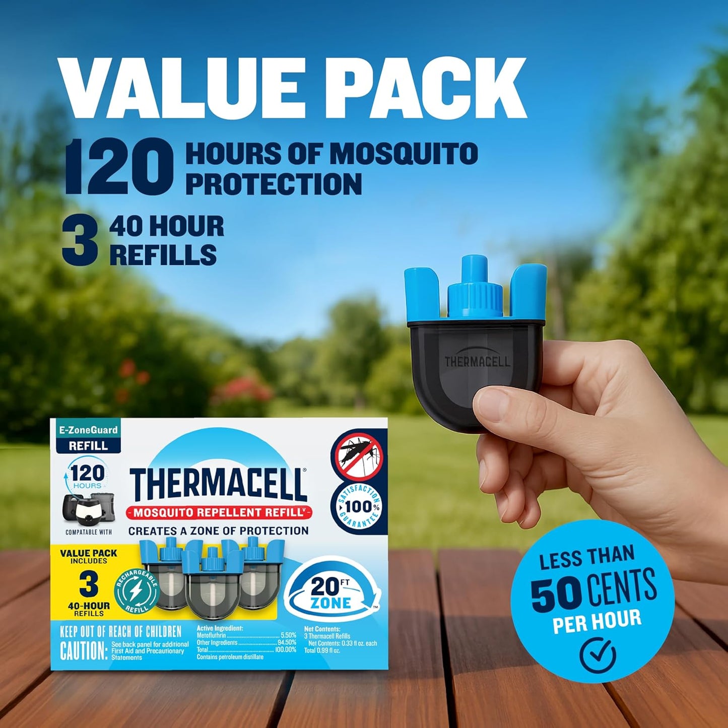 Thermacell Rechargeable Mosquito Repeller Refills - Advanced 20-Foot Protection Zone | DEET-Free & Compatible with E-Series & Radius