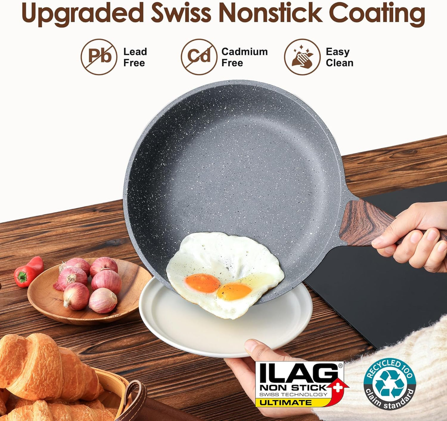 SENSARTE Nonstick Cookware Set - 16-Piece Healthy Pots & Pans with Stay-Cool Handles & Silicone Utensils