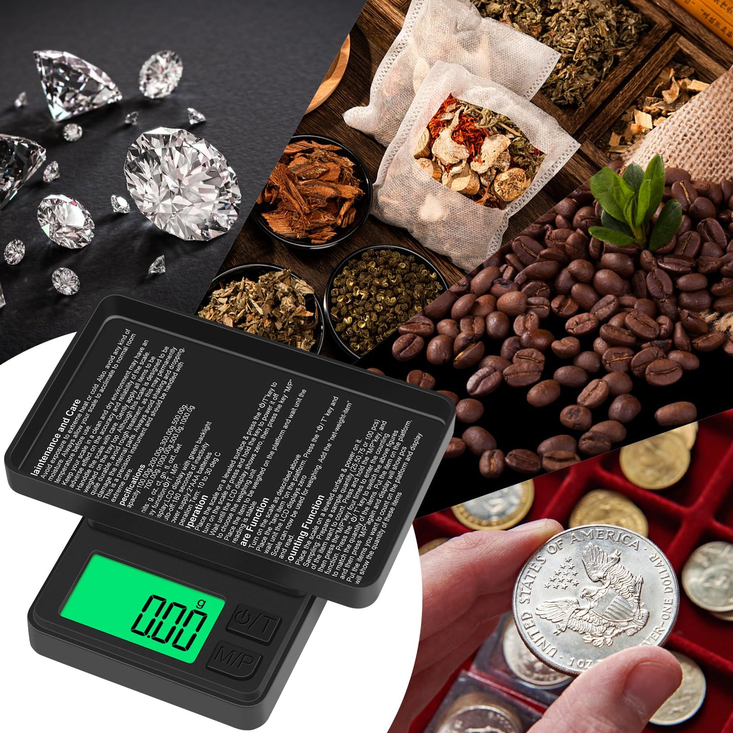 Digital Pocket Scale 1000g x 0.01g, Diyife Portable Precision Gram Scale Jewelry Scale with Protective Cover, Auto-Off, Backlit LCD, 7 Units Tare, for Food, Kitchen, Coffee, Battery Included