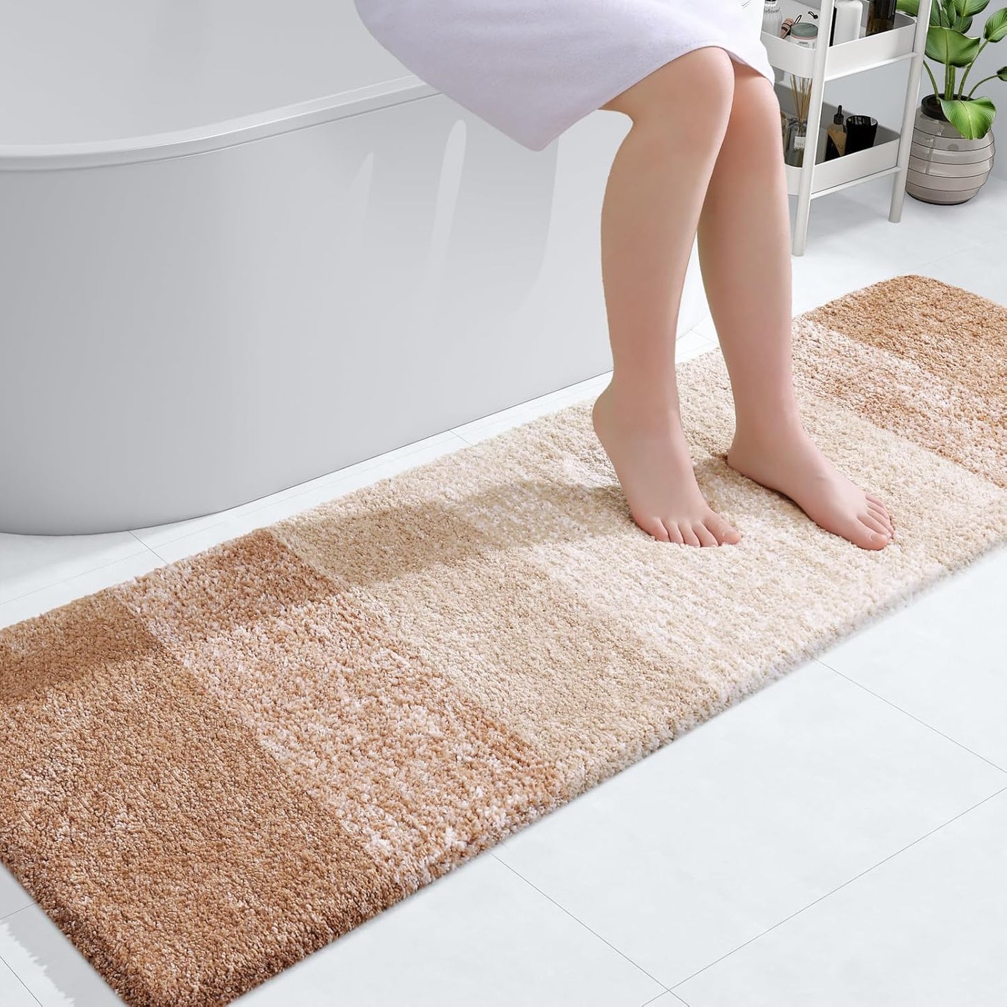 OLANLY Bathroom Runner Rug - Extra Soft Microfiber Mat, Quick Dry & Washable, 59x17 Inches | Beige