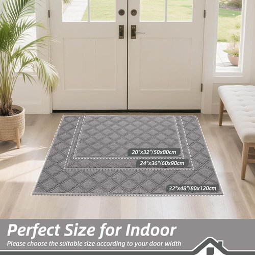 BEQHAUSE Dirt Trapper Door Mat - Non-Slip, Washable, Absorbent Entrance Mat | 32" x 48", Grey