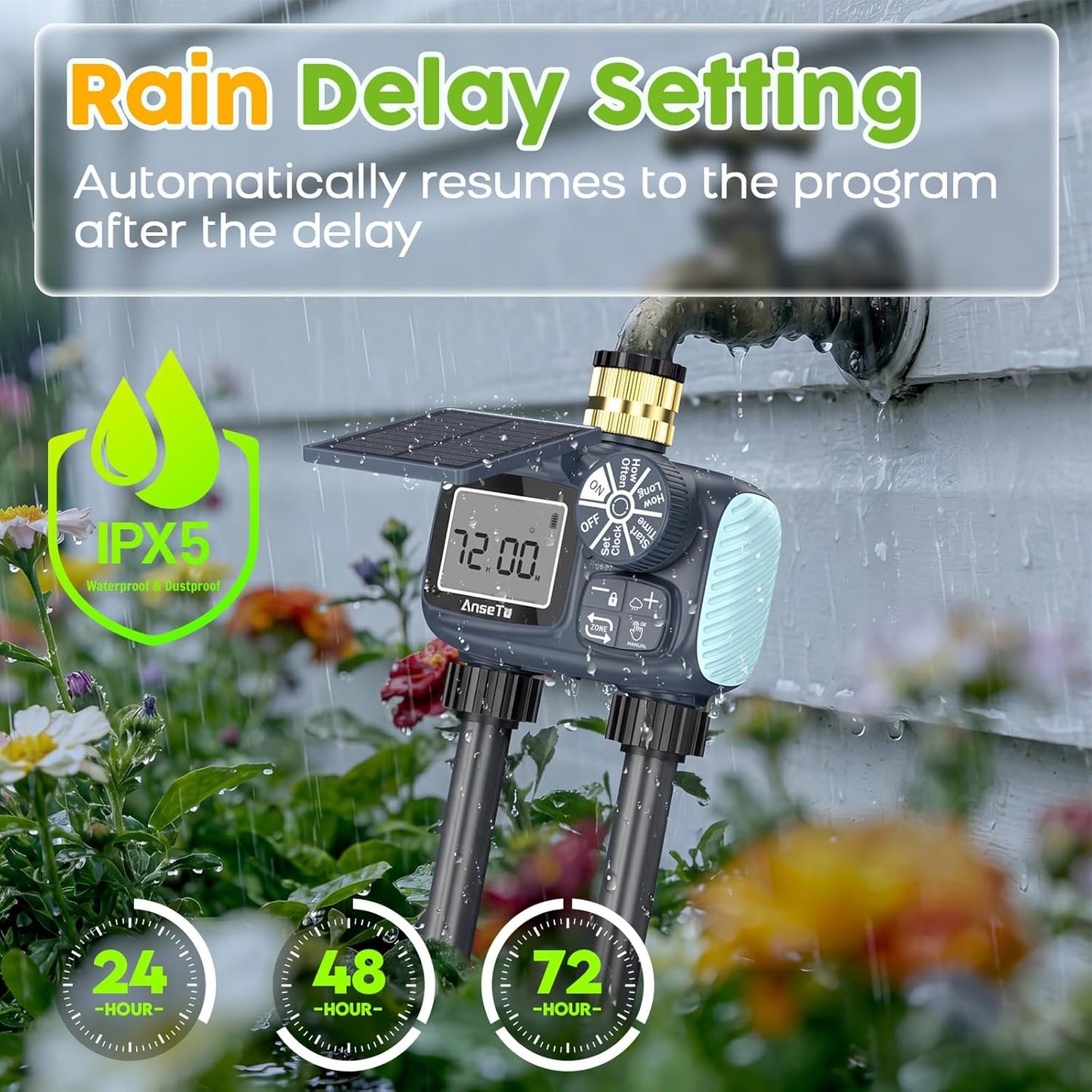 Skiennix Solar Sprinkler Timer - Programmable Brass Inlet Hose Timer for Efficient Garden Watering | 2 Outlet
