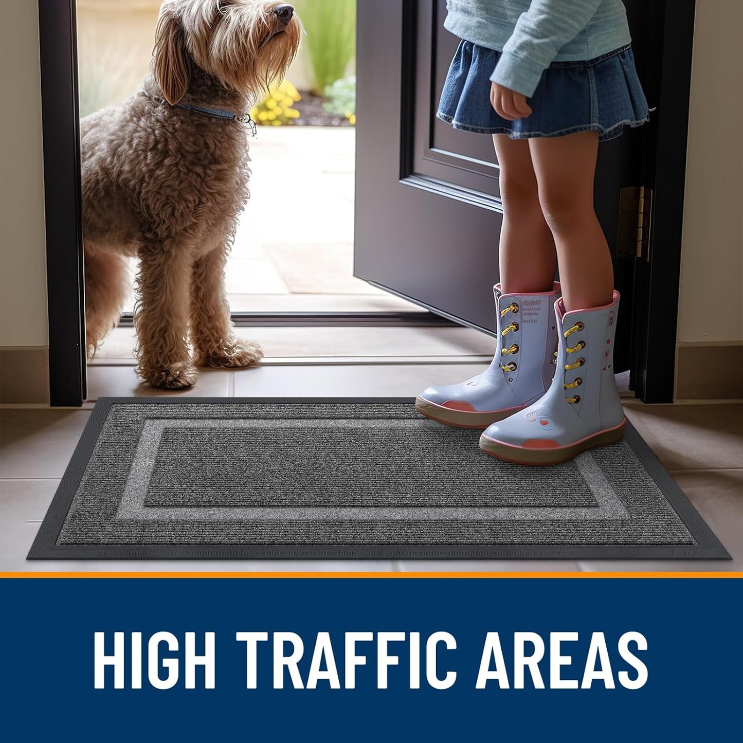 OLANLY Indoor Outdoor Front Door Mat - Waterproof, All-Weather, Easy Clean | 35x23, Dark Grey