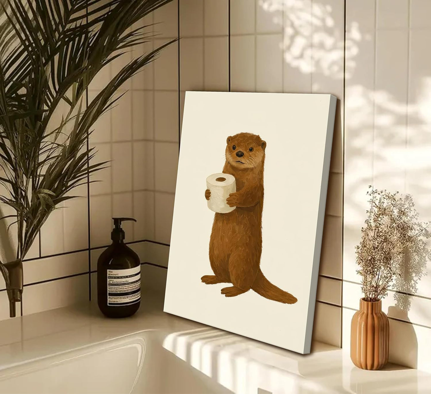 Lulsaxi Funny Otter Toilet Paper Canvas Wall Art - Cute Bathroom Decor Poster Print | Modern Humor