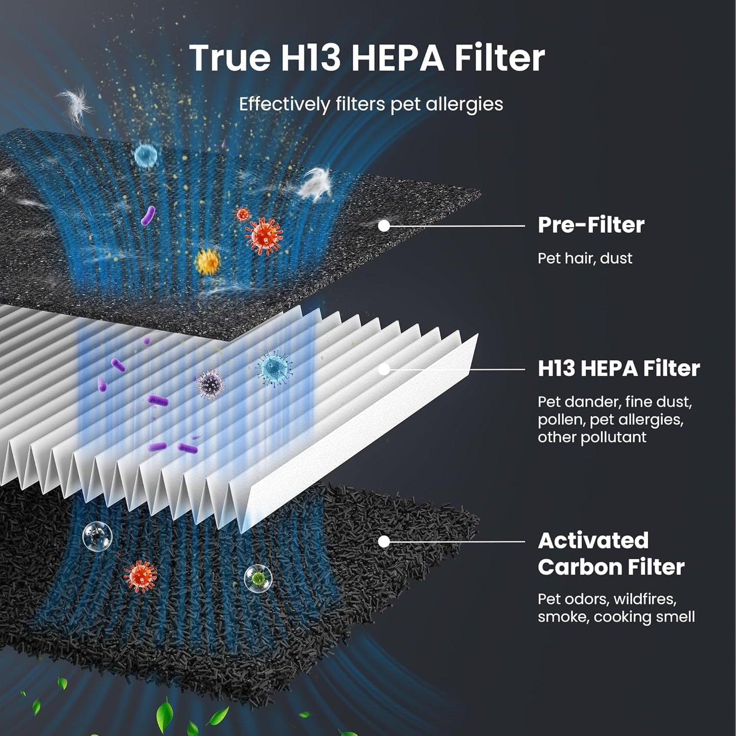 Skiennix Pet Air Purifier - H13 HEPA Filter for Large Rooms Up to 2500 Sq Ft | Removes Pet Hair, Dander & Odors