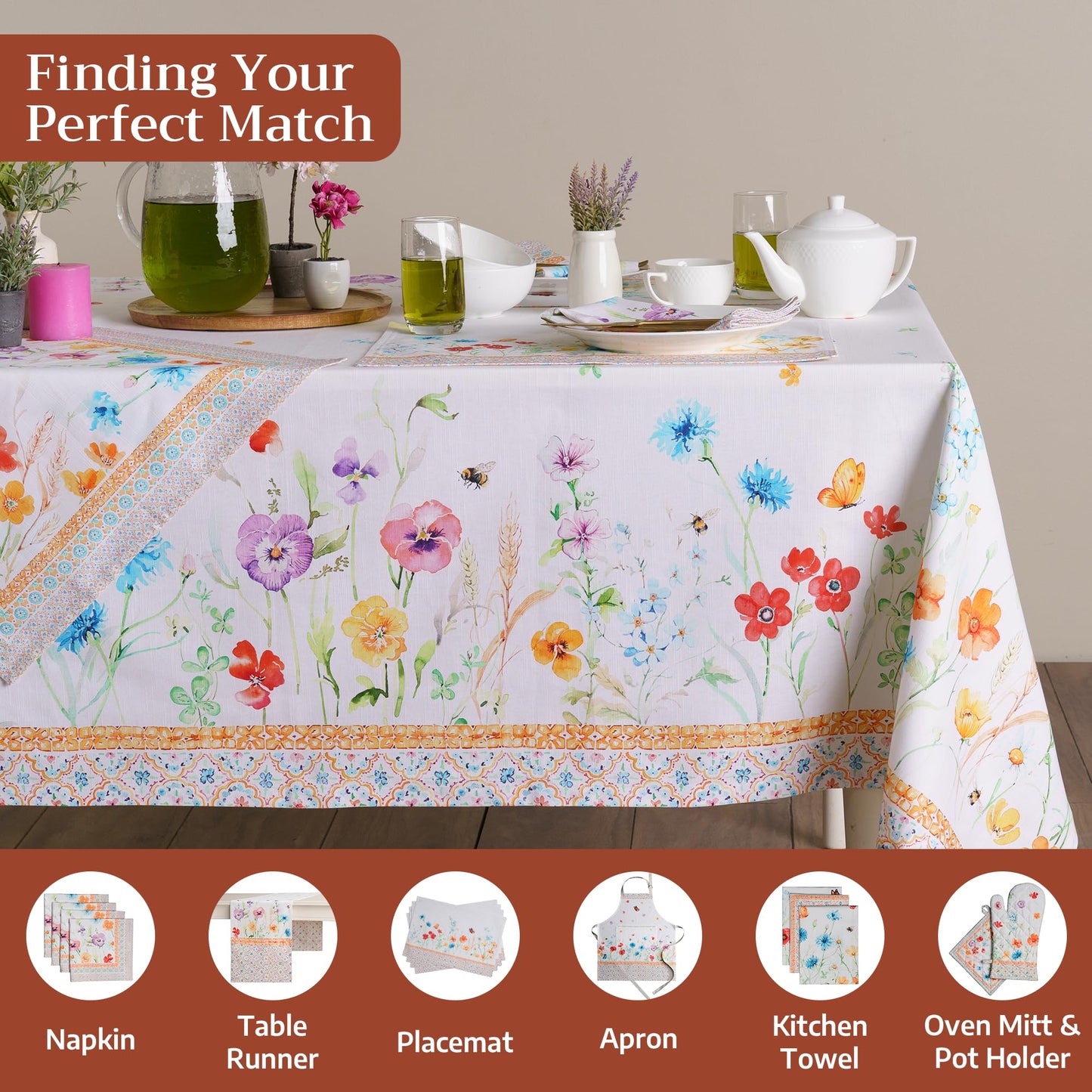 Maison d' Hermine Table Cloth Rectangle Table 100% Cotton 60 x 90 Inches Tablecloth Reusable Decorative for Dining Kitchen Room Farmhouse Home Gifts for Mothers Day Spring Summer - Summer Whisper
