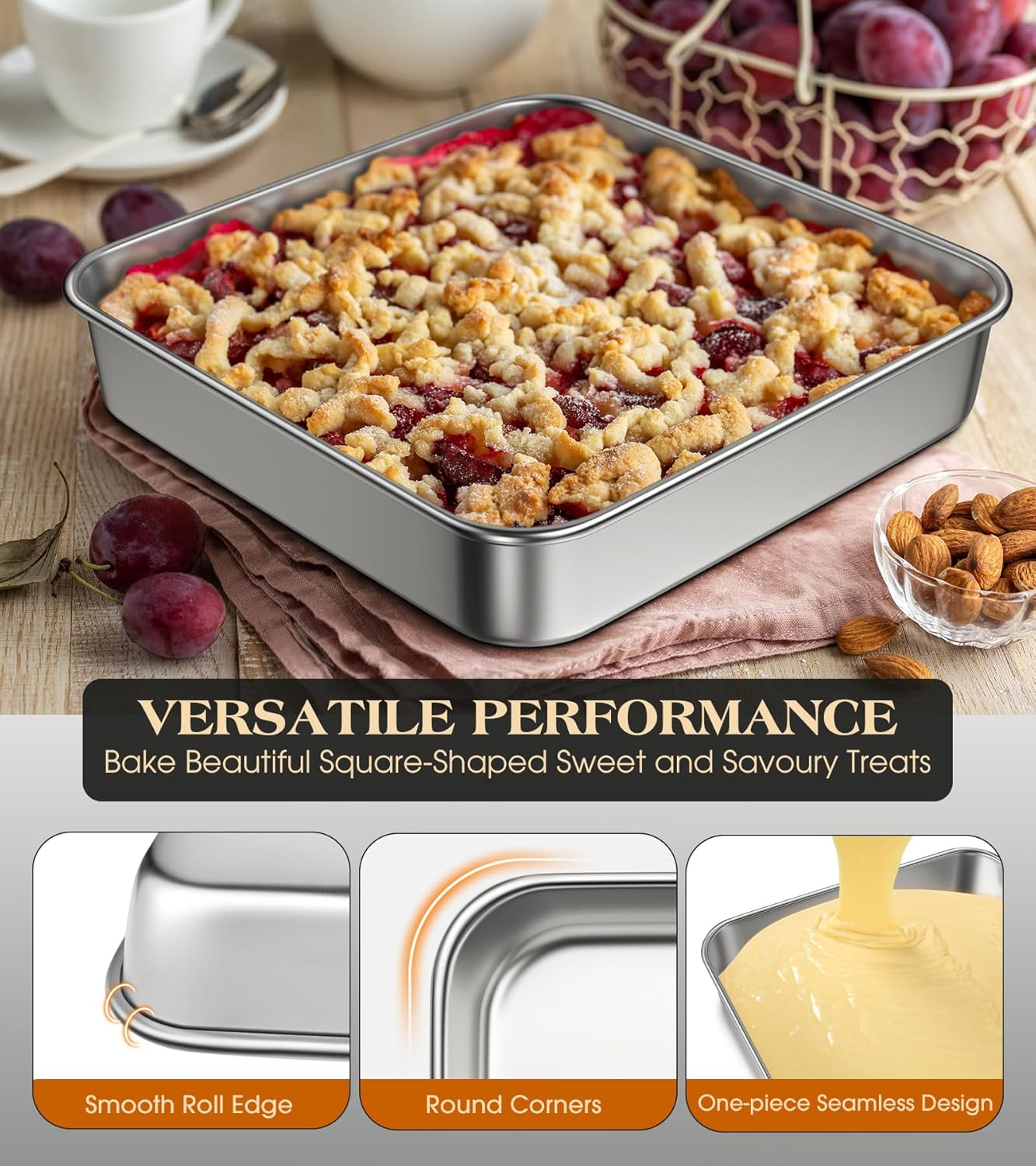 Regine Switzerland 8 x 8-Inch Stainless Steel Baking Pan - Heavy-Duty, Non-Toxic & Dishwasher Safe Bakeware for Cakes, Brownies & Casseroles