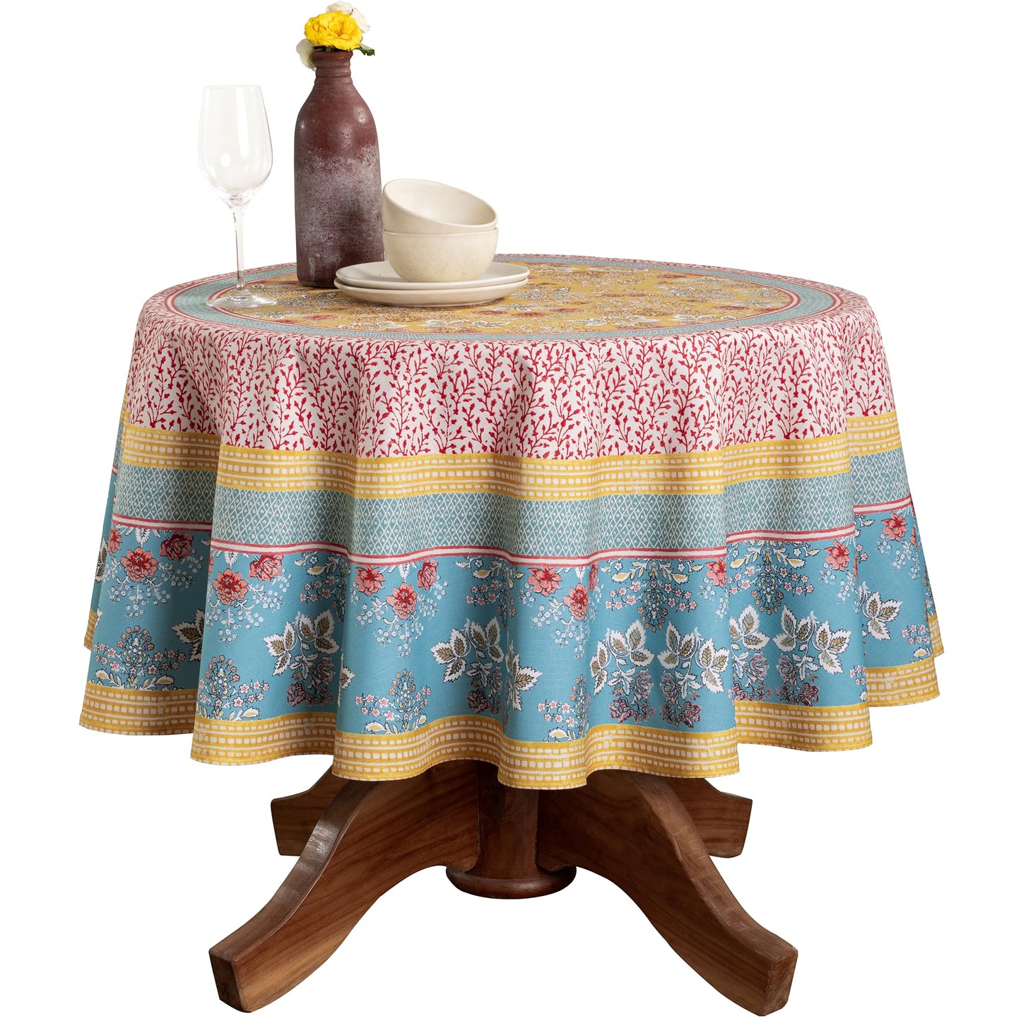 Maison d' Hermine Table Cloth Round Table 100% Cotton 63 Round Inches Tablecloth Reusable Decorative for Dining Kitchen Room Farmhouse Home Gifts for Mothers Day Spring Summer - Marquise