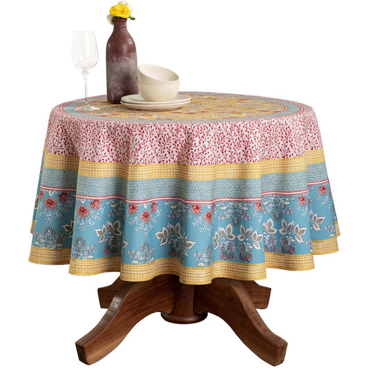 Maison d' Hermine Table Cloth Round Table 100% Cotton 69 Round Inches Tablecloth Reusable Decorative for Dining Kitchen Room Farmhouse Home Gifts for Mothers Day Spring Summer - Marquise
