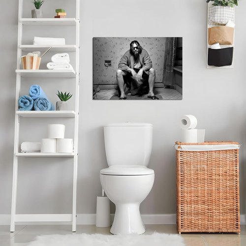 Funny Bathroom Wall Decor | 90s Movie Posters Black and White Art - Humorous Toilet Signs 16x24 in