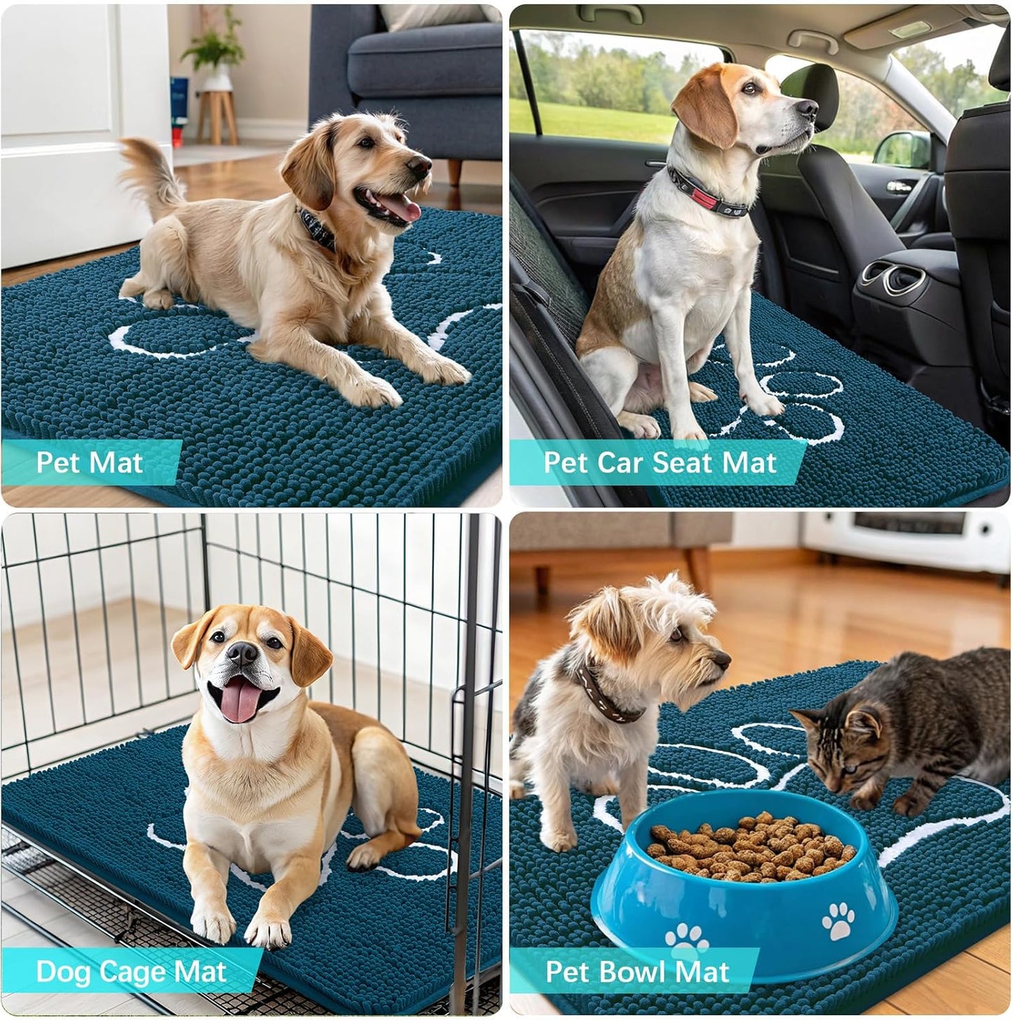OLANLY Dog Door Mat - Absorbent Non-Slip Mud Mat for Muddy Paws | 70x46, Atlantic Blue, Quick Dry Design