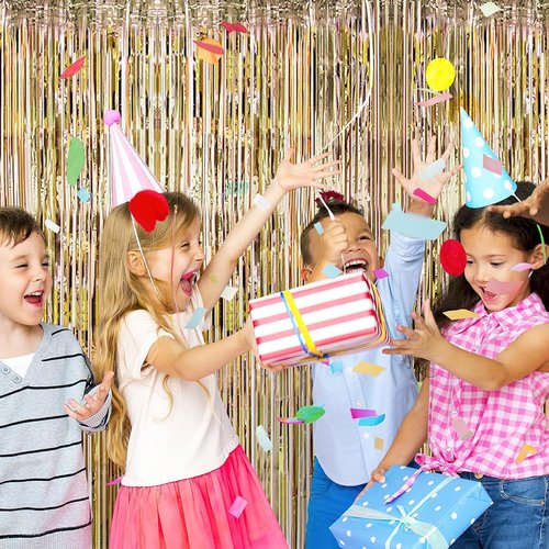 Champagne Gold Foil Curtain Backdrop - 20 Pack | 3.2ft x 8.2ft Metallic Tinsel Streamers for Parties