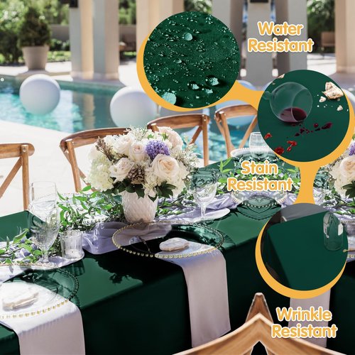BRILLMAX 8 Pack Hunter Green Tablecloths 60 x 102 Inch for 6ft Rectangle Tables - 150 GSM Polyester Fabric, 15" Standard Drop, Water, Stain & Wrinkle Resistant Cloth Cover for Wedding Dining Buffet
