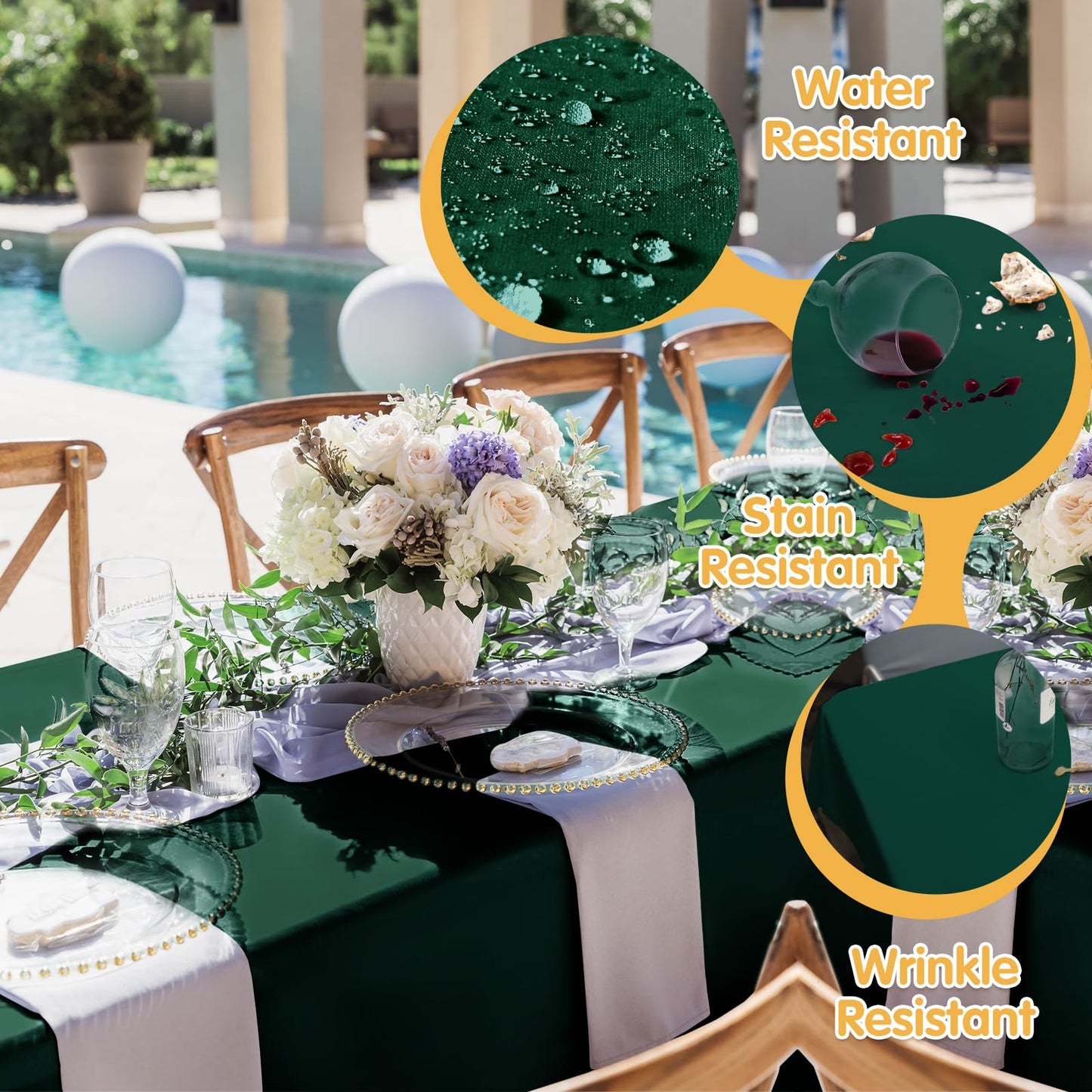 BRILLMAX 8 Pack Hunter Green Tablecloths 70 x 120 Inch for 6ft & 8ft Rectangle Tables - 150 GSM Polyester Fabric, Universal Fit, Water, Stain & Wrinkle Resistant Cloth Cover for Wedding Banquet