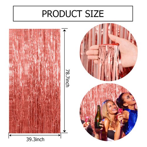 2 Pack Rose Gold Fringe Curtain Backdrop Birthday Bachelorette Party Decorations Metallic Tinsel Streamers Foil Backdrop Christmas Graduation Wedding New Year Party Decorations